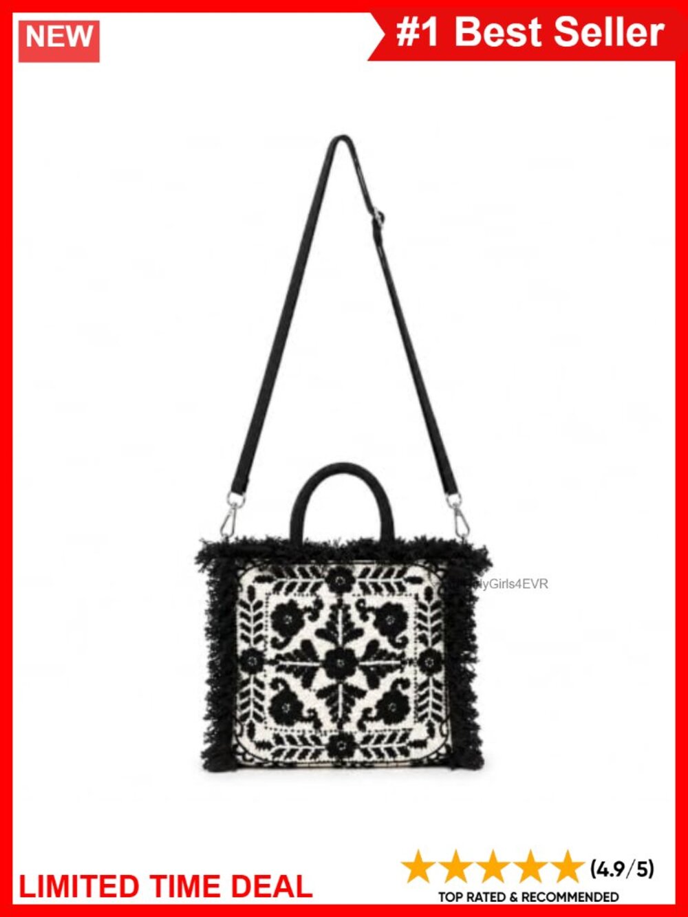 Beaded Mini Tote Bag Glass Bead Canvas Fringe Crossbody Evening Purse